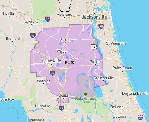 A map of florida showing the area where there is no water.